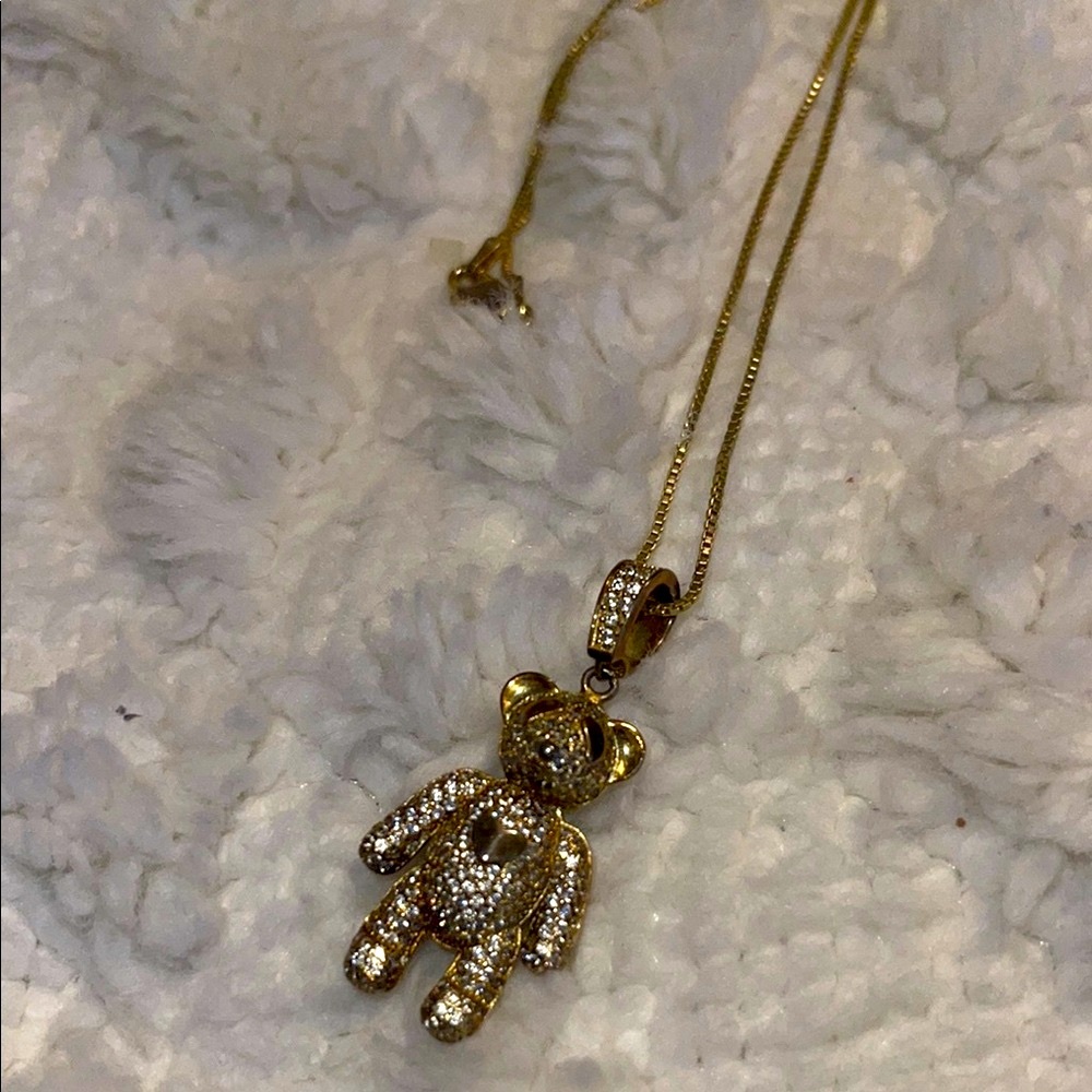 Gold Teddy Bear Pendant Necklace - Picture 2 of 2